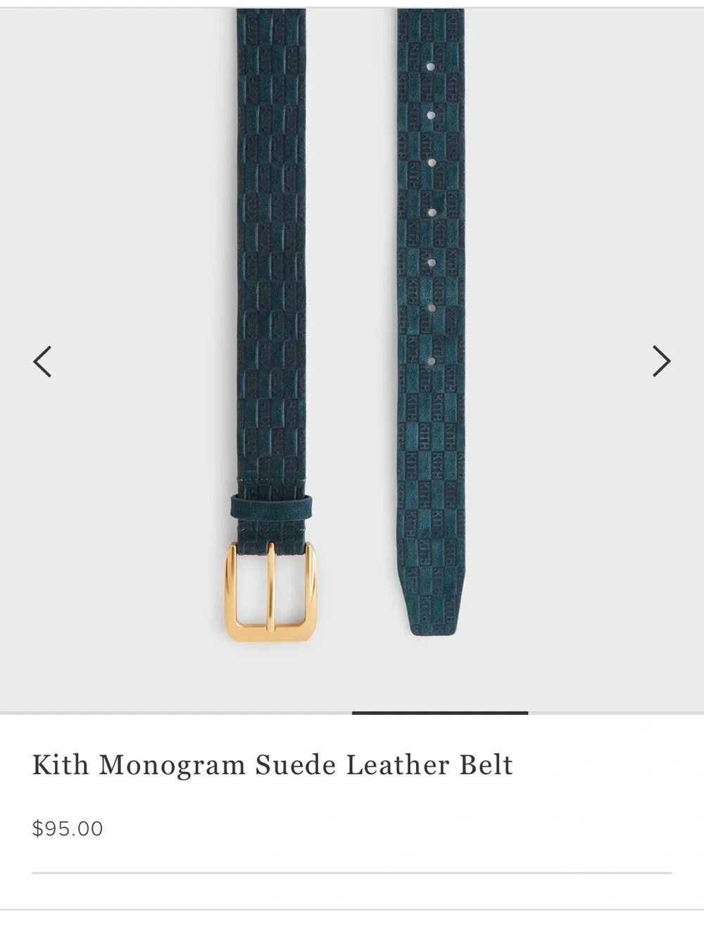 New Kith Monogram Suede Leather Belt - Teal Green with Gold Buckle